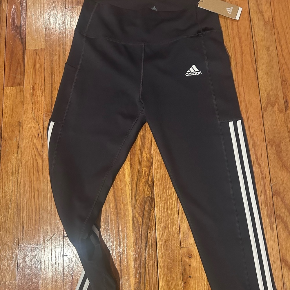 NWT Adidas Kids Black Leggings with White Stripes